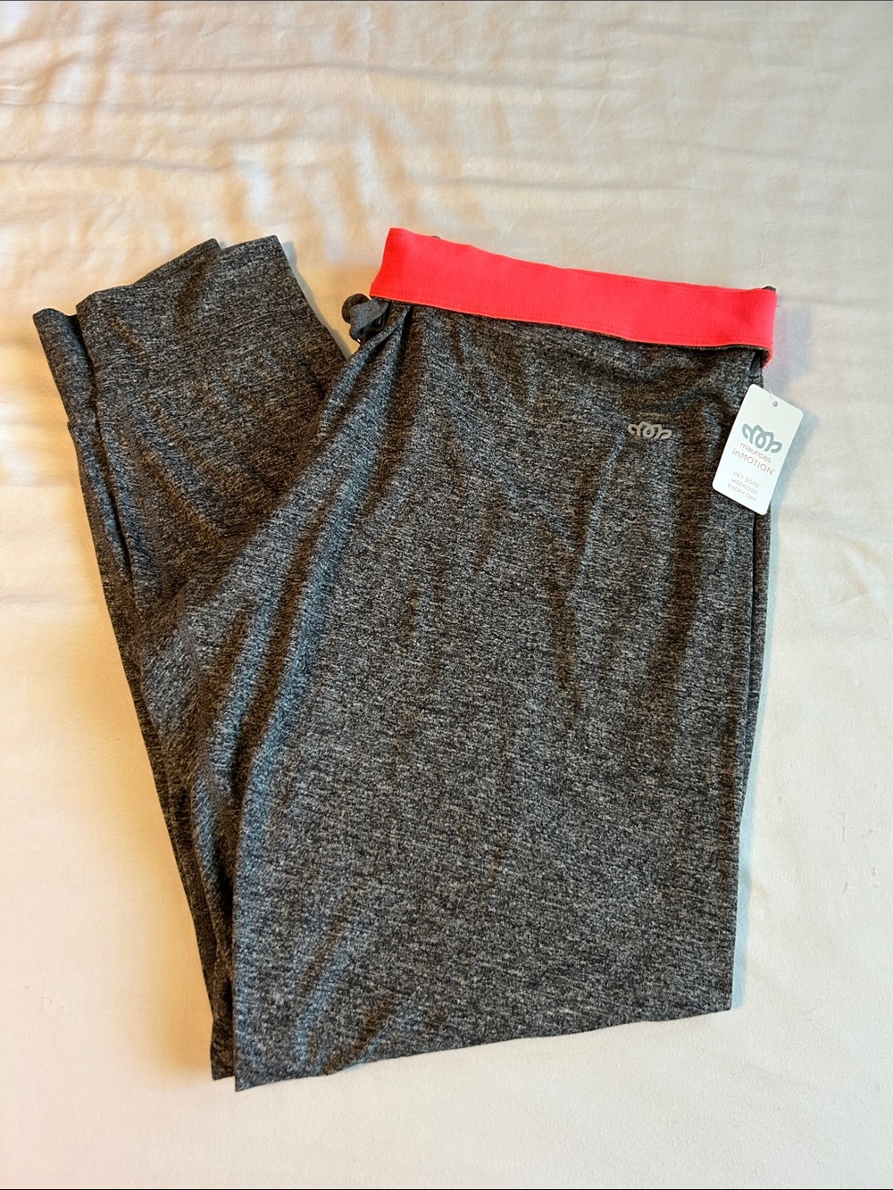 Maurices Heather Gray Leggings with Coral/Pink Fold Over Waistband